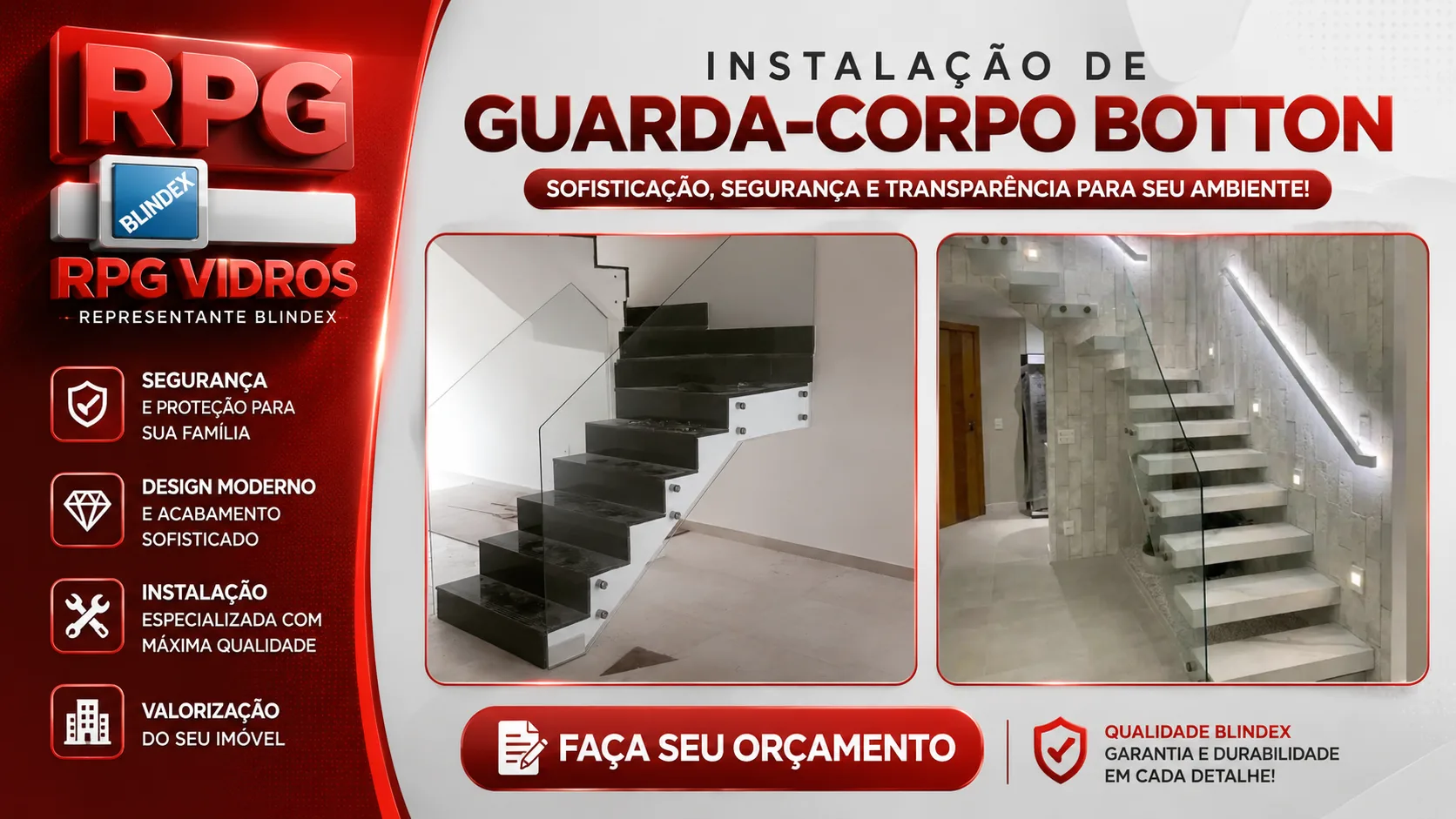 Foto do produto Guarda-Corpo Botton em Vidro